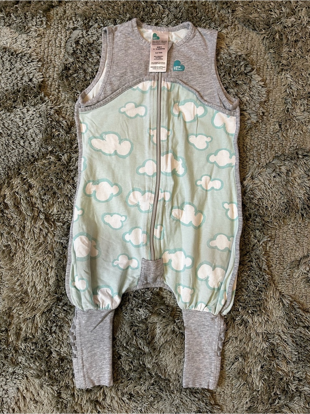 Love to Dream Sleeveless Cloud Print One-Piece in Mint and Gray